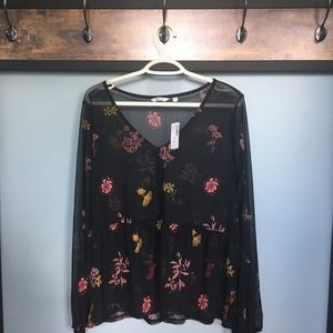 NWT Reitmans Sheer Floral Peplum Blouse
